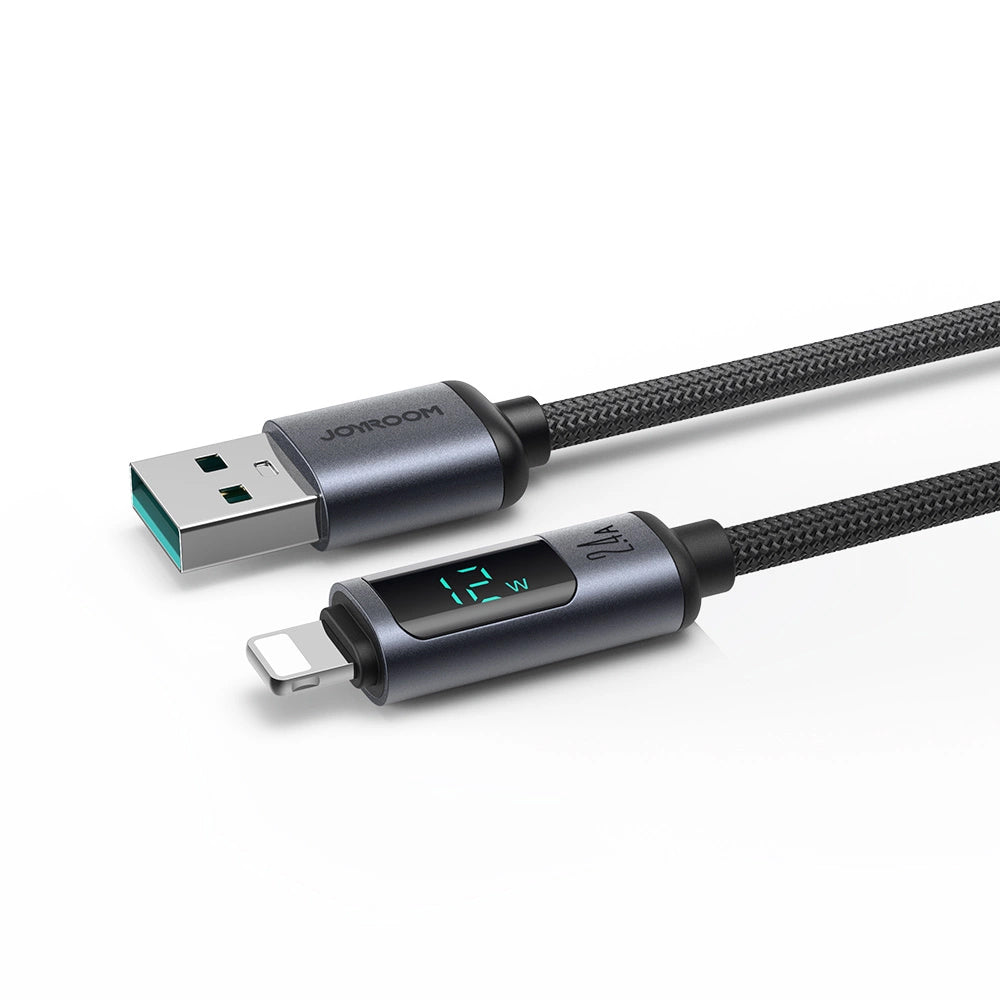 Data- og ladekabel USB-A - Lightning Joyroom S-A16 Prism Display, 12W, 1.2m, Svart