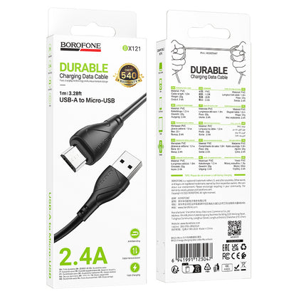 USB-A - microUSB Borofone BX121 Energy data- og ladekabel, 18W, 1m, Svart