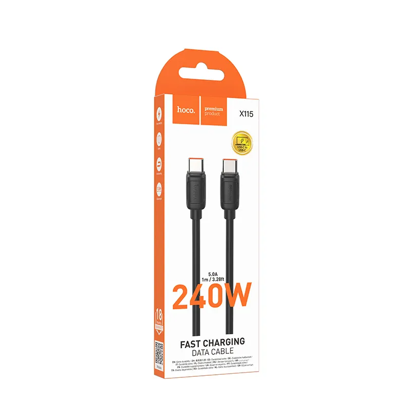 USB-C til USB-C data- og ladekabel HOCO X115, 240W, 1m, Svart