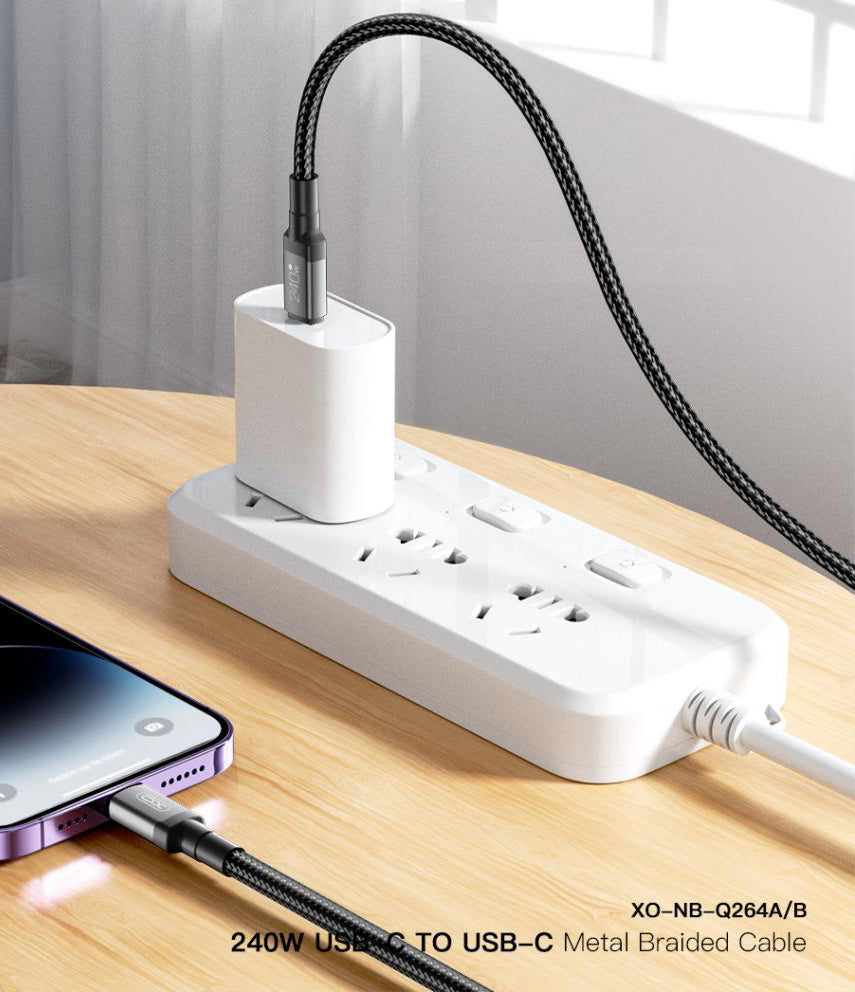 USB-C Data- og Ladekabel - USB-C XO Design NB-Q264B, 240W, 2m, Svart