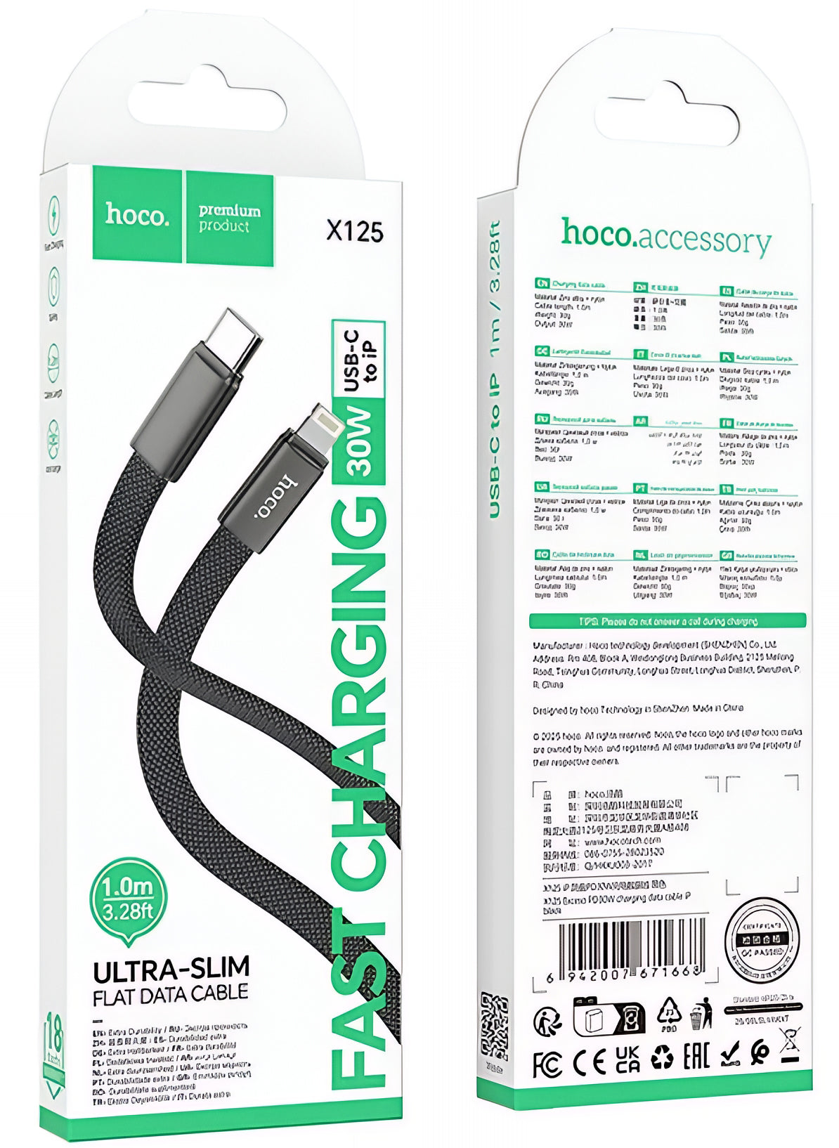 USB-C - Lightning Lade- og Datakabel HOCO X125, 30W, 1m, Svart
