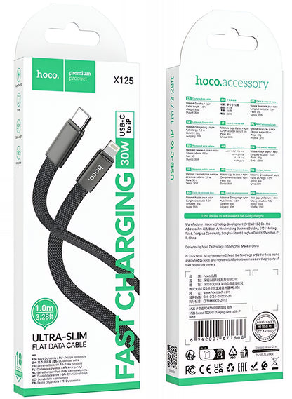 USB-C - Lightning Lade- og Datakabel HOCO X125, 30W, 1m, Svart