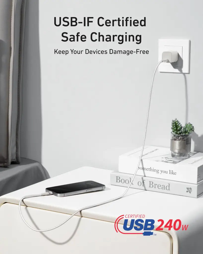 USB-C til USB-C Anker data- og ladekabel, 240W, 0.9m, Hvit A82E2H21