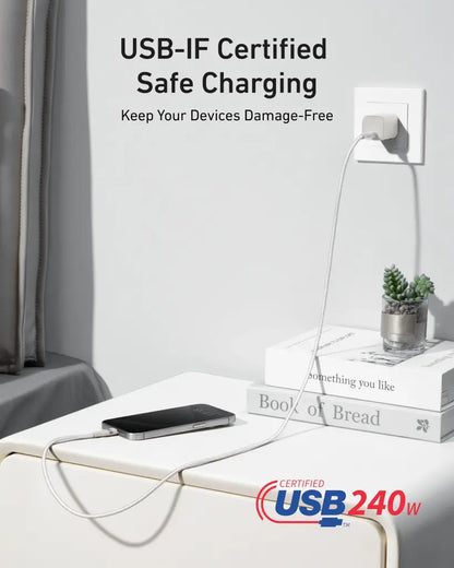 USB-C til USB-C Anker data- og ladekabel, 240W, 0.9m, Hvit A82E2H21