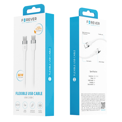 USB-C data- og ladekabel - USB-C Forever Flexible, 60W, 2m, Hvit