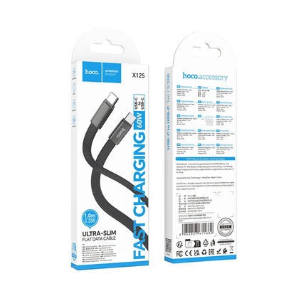 USB-C til USB-C data- og ladekabel HOCO X125, 60W, 1m, Svart