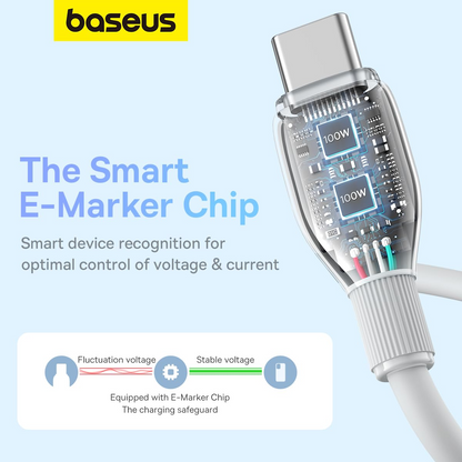 USB-C Data- og Ladekabel - USB-C Baseus Pudding, 100W, 1.2m, Hvit P10355702221-00