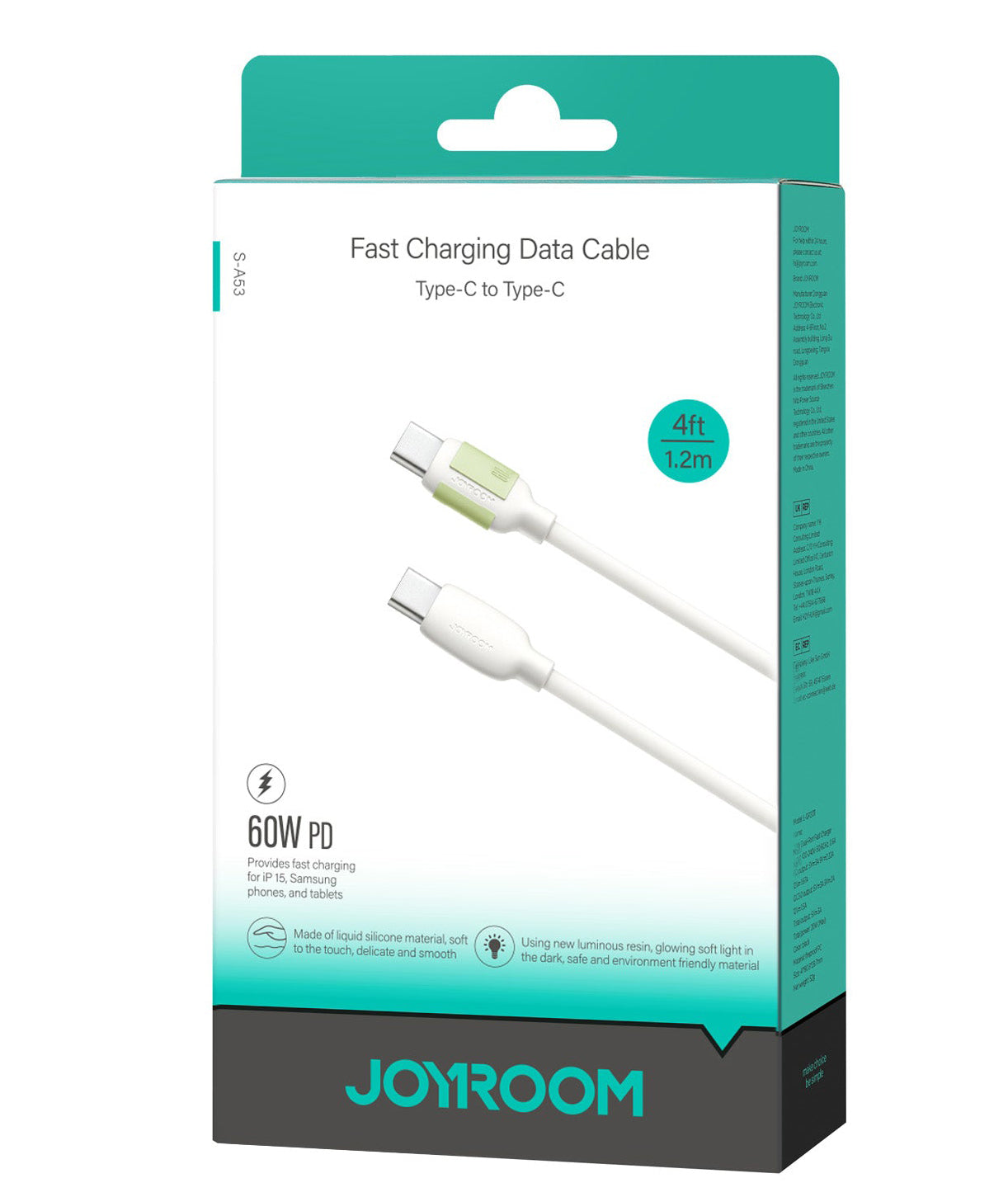 USB-C til USB-C data- og ladekabel Joyroom S-A53, 60W, 1.2m, Beige