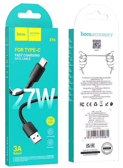 USB-A - USB-C HOCO X96 data- og ladekabel, 27W, 1m, Svart