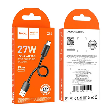 Data- og ladekabel USB-A - USB-C HOCO X96, 27W, 0.25m, Svart