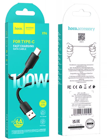Data- og ladekabel USB-A - USB-C HOCO X96, 100 W, 1 m, svart 