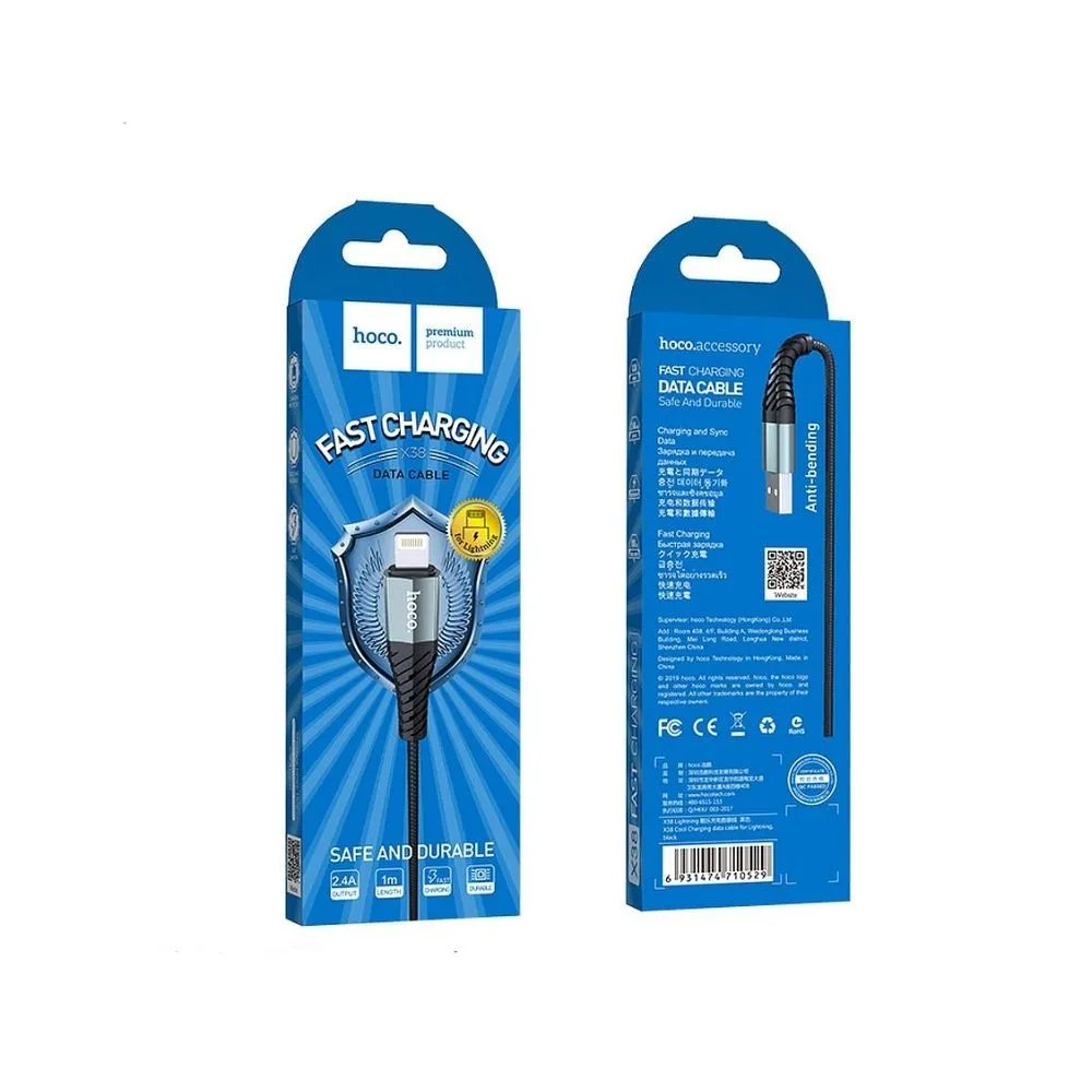 Data- og ladekabel USB-A - Lightning HOCO X38 Cool, 18 W, 1 m, svart 