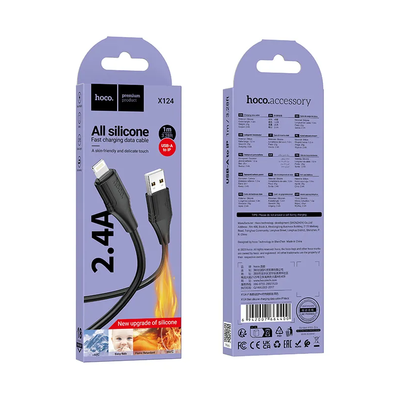 USB-A til Lightning data- og ladekabel HOCO X124, 18W, 1m, svart