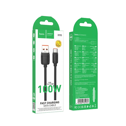 USB-A til USB-C datakabel og ladekabel HOCO X115, 100W, 1m, svart