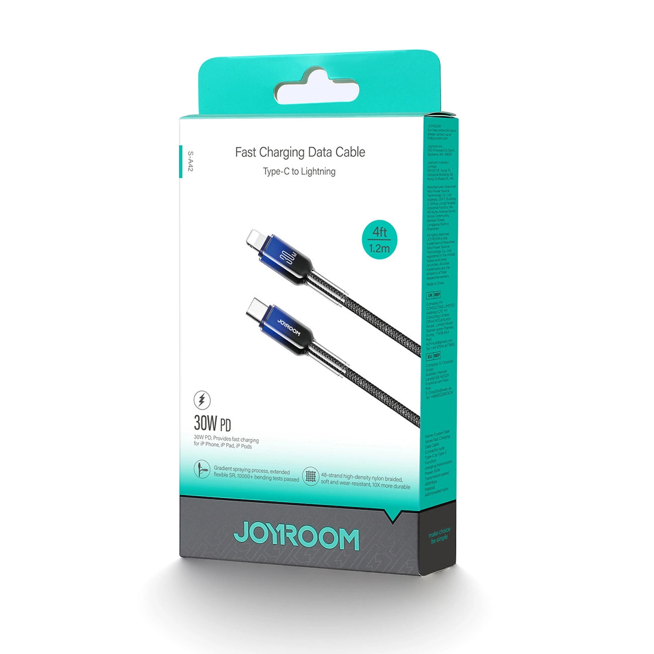 USB-C til Lightning data- og ladekabel Joyroom S-A42, 30W, 1,2m, svart