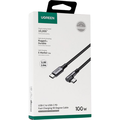 USB-C Data- og ladekabel - USB-C UGREEN US334 Vinklet, 100W, 1m, Svart