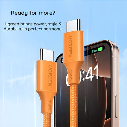 USB-C Data- og ladekabel - USB-C UGREEN L502, 100W, 1m, Oransje
