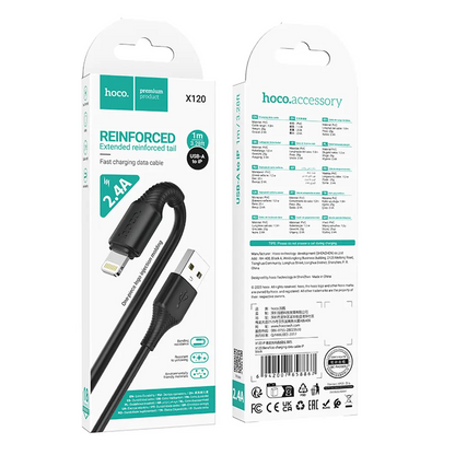 USB-A til Lightning data- og ladekabel HOCO X120, 18W, 1m, svart