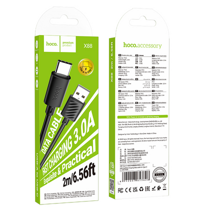 USB-A til USB-C datakabel og ladekabel HOCO X88, 18W, 2m, svart