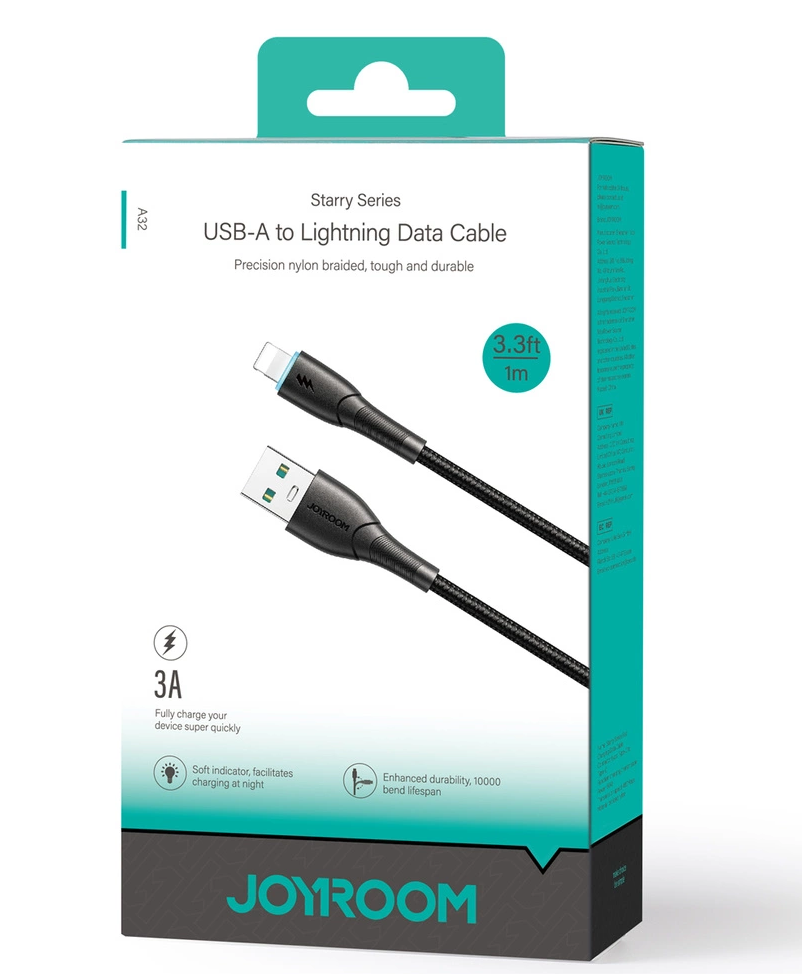 Joyroom S-A32 USB-A–Lightning-kabel for dataoverføring og lading, 18 W, 1 m, svart