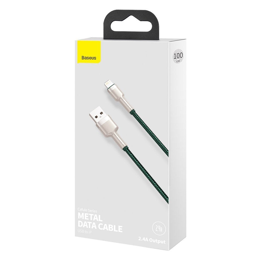 USB-A - Lightning Baseus Cafule Metal Series data- og ladekabel, 18W, 1m, Grønn CALJK-A06