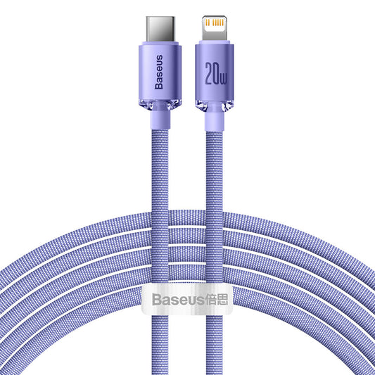USB-C - Lightning Baseus Crystal Shine Series data- og ladekabel, 20W, 2m, Lilla CAJY000305