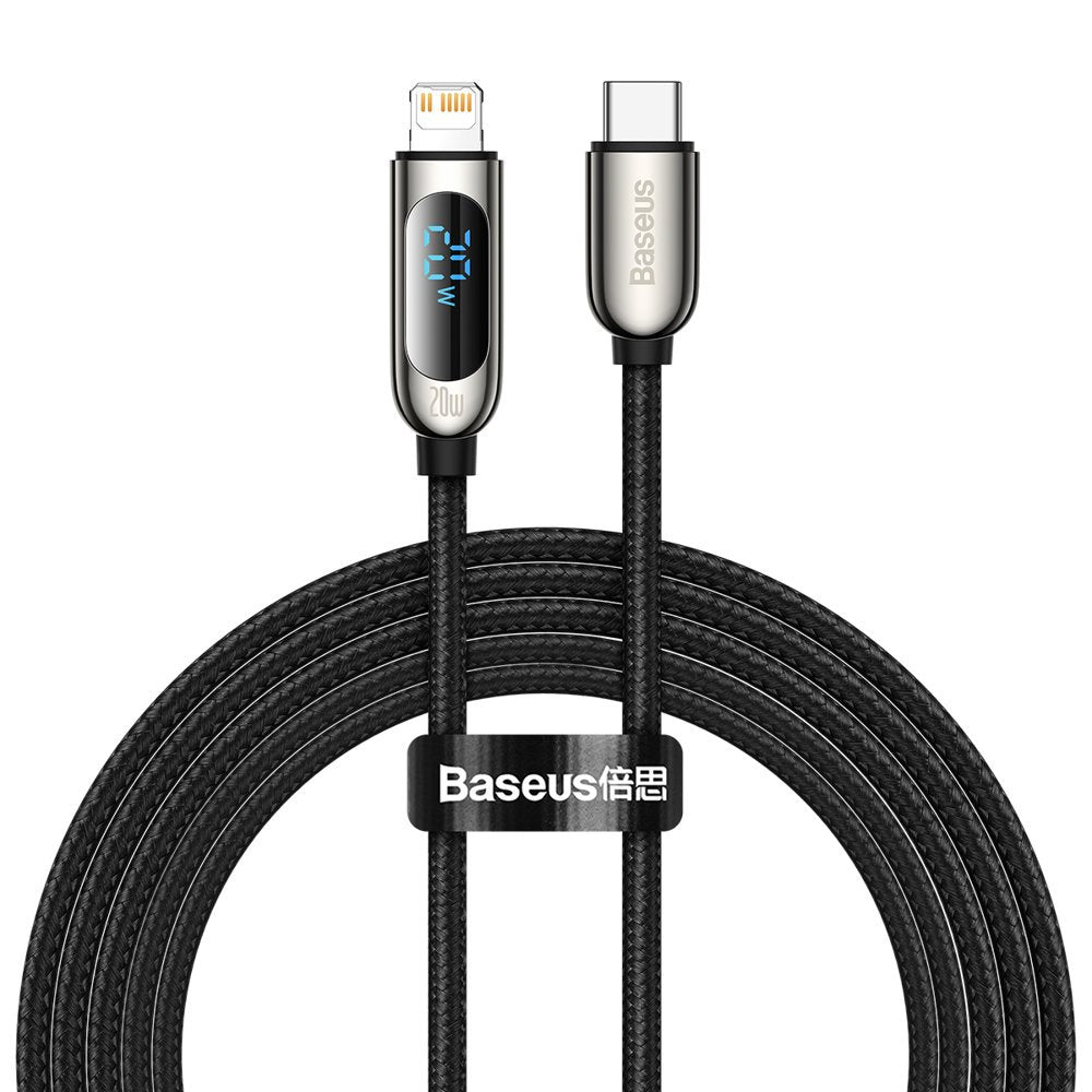 USB-C - Lightning Baseus Display hurtigladingskabel for data og lading, 20 W, 2 m, svart CATLSK-A01 