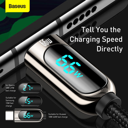 USB-A til USB-C data- og ladekabel fra Baseus, 66W, 2m, Svart CASX020101