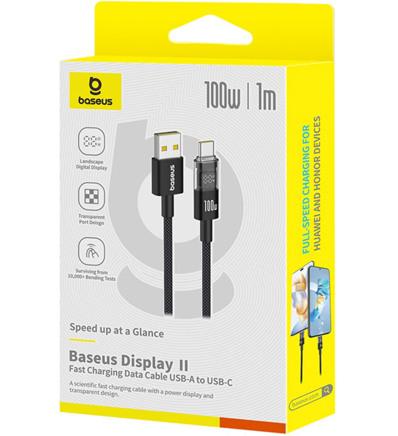USB-A - USB-C Baseus Display 2 data- og ladekabel, 100W, 1m, Svart P10382701121-00