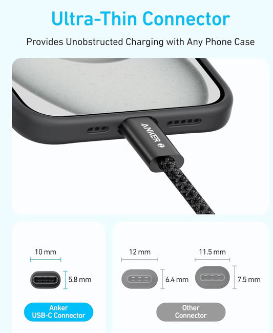USB-C til USB-C Anker Zolo data- og ladekabel, 240W, 1m, Hvit A8060H21