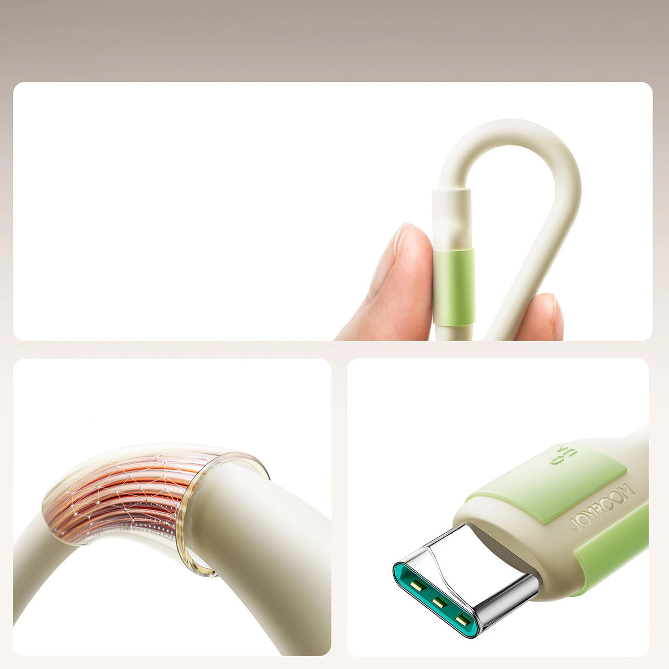 USB-A - USB-C data- og ladekabel Joyroom S-A53, 30W, 2m, Beige