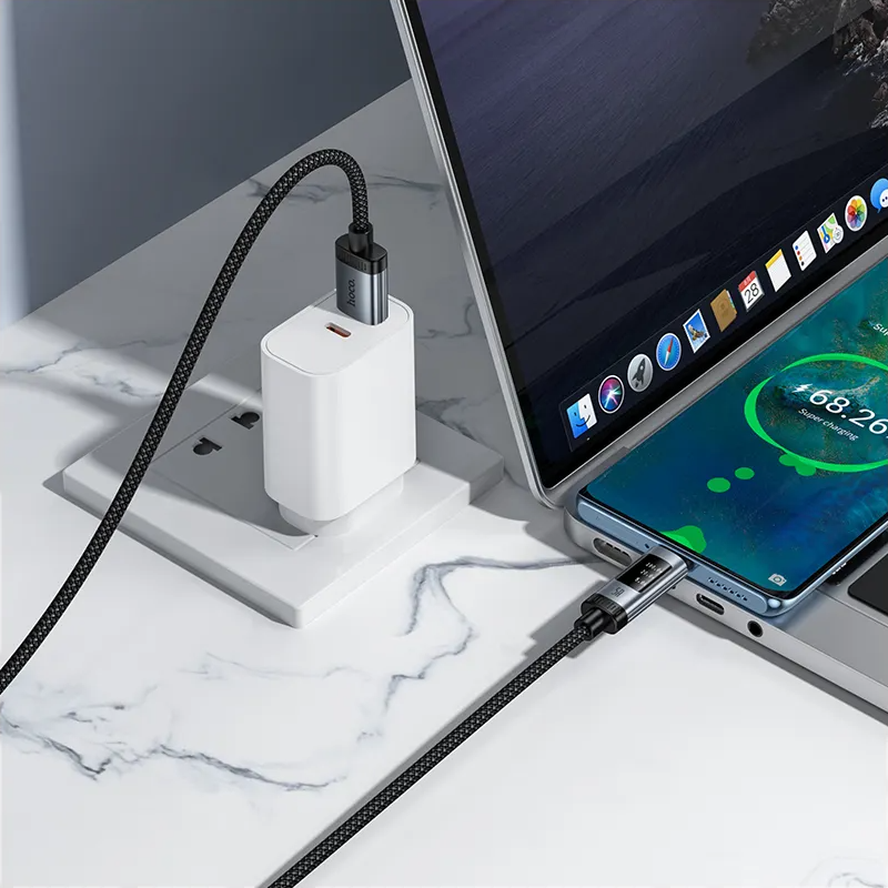 USB-A - USB-C HOCO Display U148 data- og ladekabel, 100W, 1.2m, Svart
