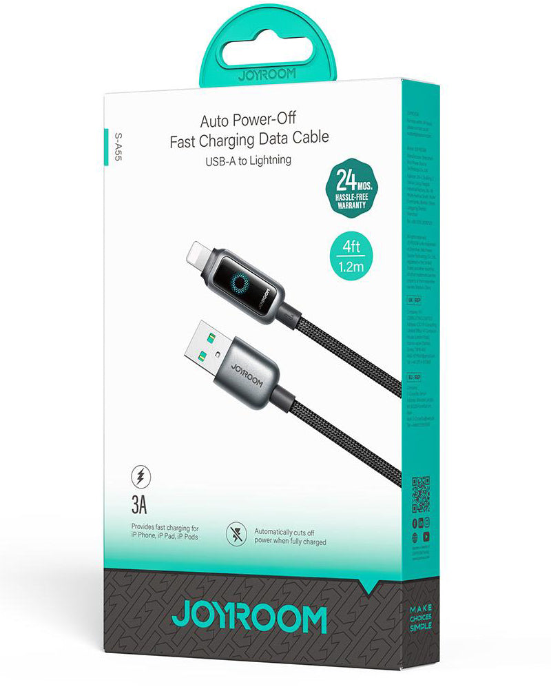 Data- og ladekabel USB-A - Lightning Joyroom S-A55 StarFlight Display, 18W, 1.2m, Svart