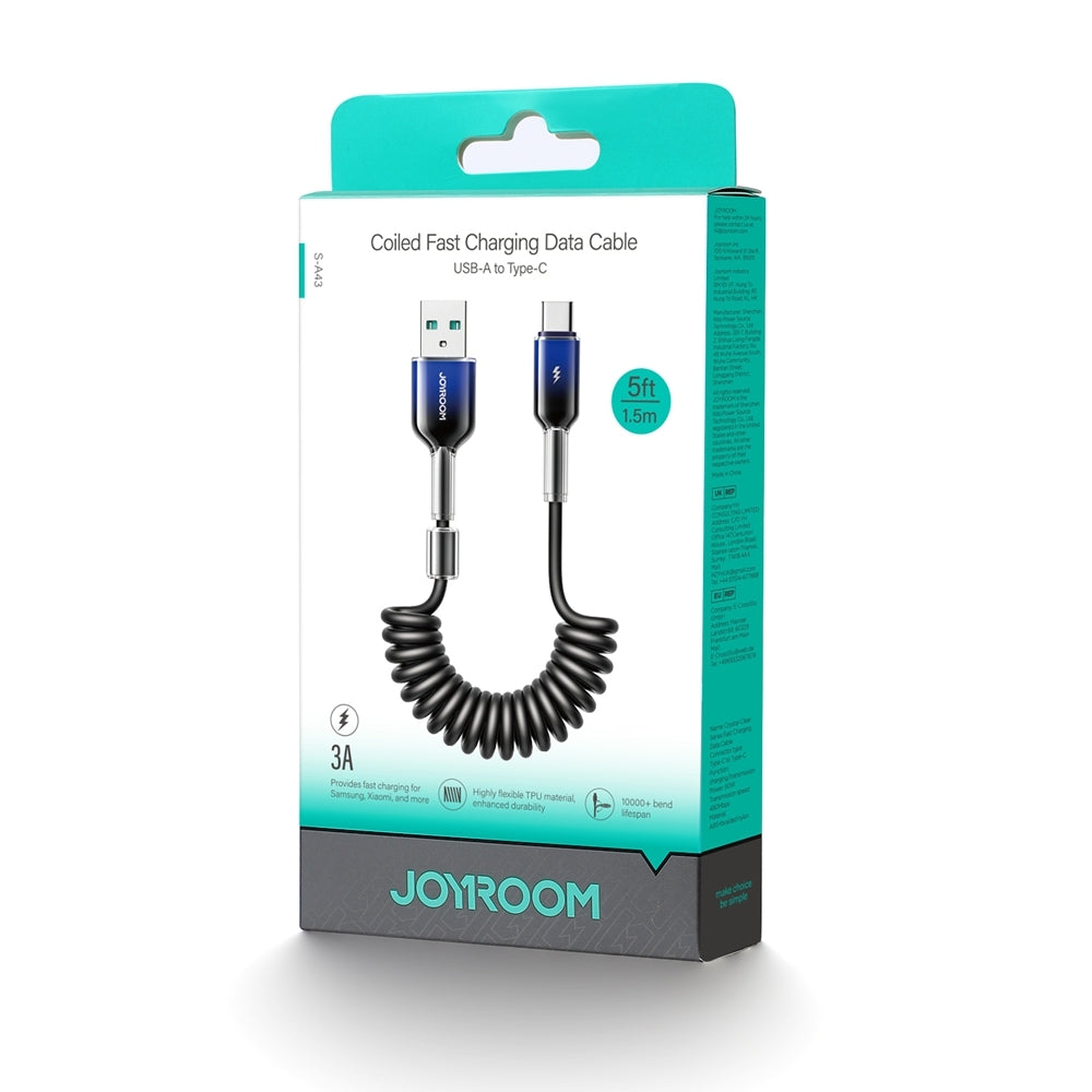 USB-A - USB-C Joyroom S-A43 Crystal data- og ladekabel, 60W, 1.5m, Svart
