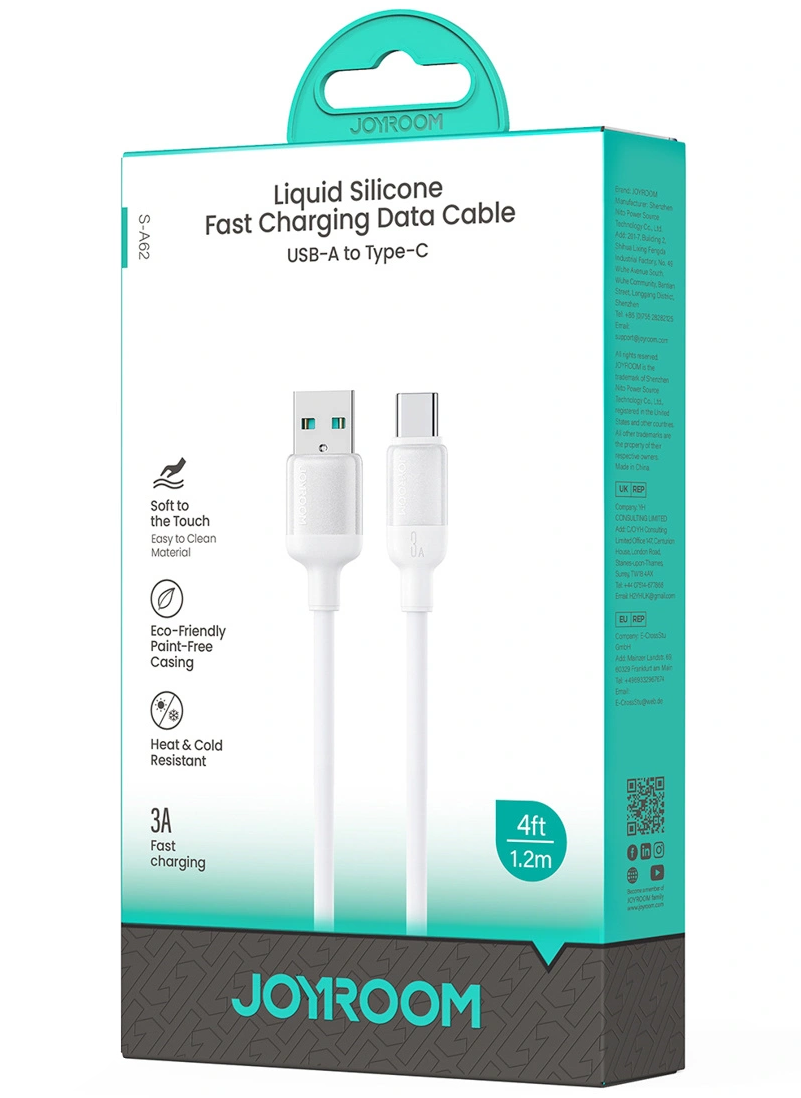 USB-A til USB-C datakabel og ladekabel Joyroom S-A62 Lively, 18W, 1,2m, hvit