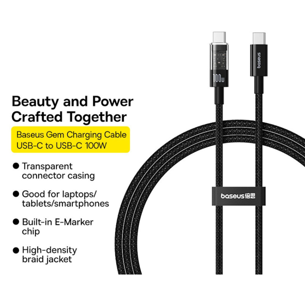 USB-C - USB-C Baseus Gem data- og ladekabel, 100W, 1m, Svart P10373000111-00