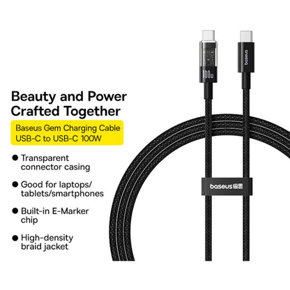 USB-C - USB-C Baseus Gem data- og ladekabel, 100W, 1m, Svart P10373000111-00