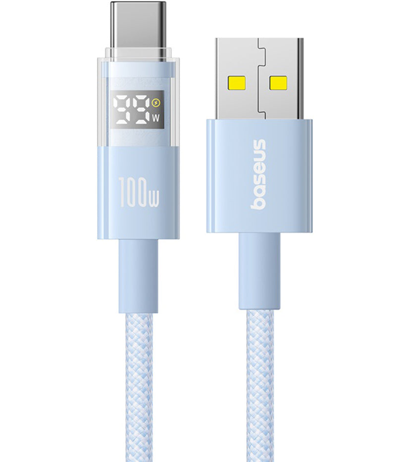 USB-A - USB-C Baseus Display 2 data- og ladekabel, 100W, 2m, Blå P10382701311-01
