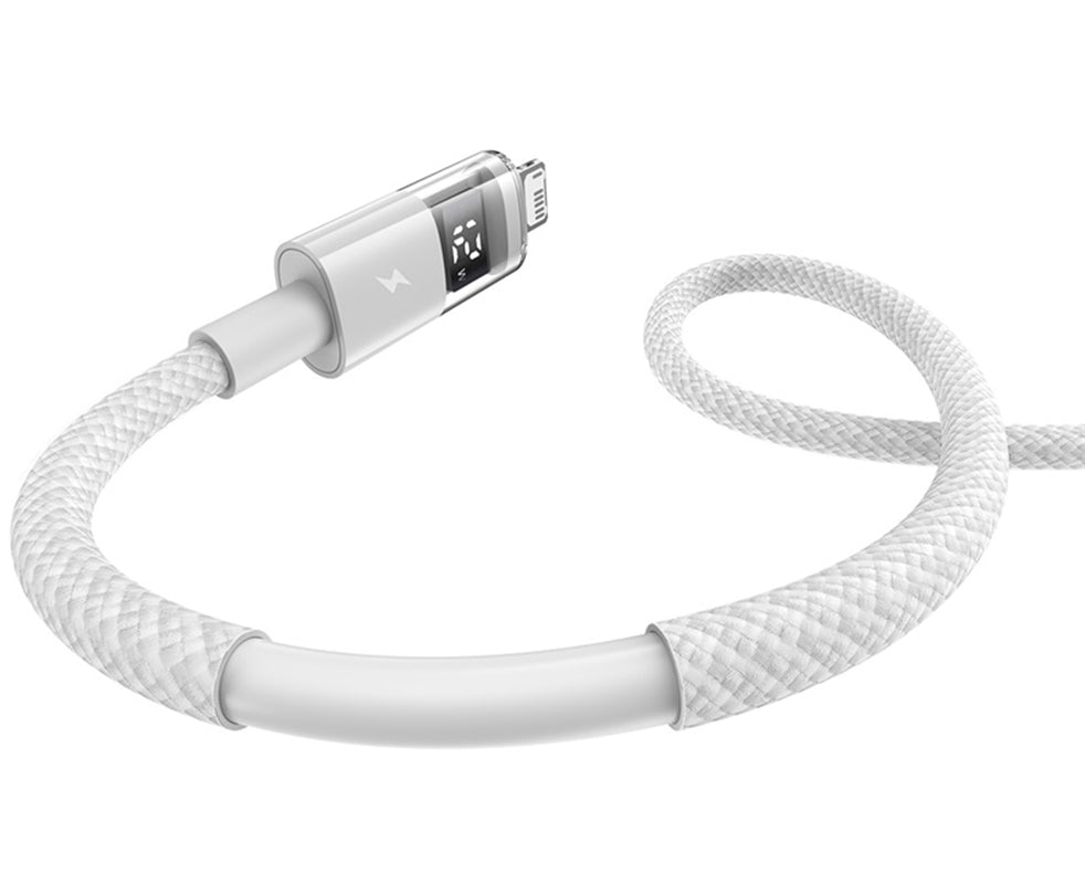 USB-A - Lightning Baseus Display 2 data- og ladekabel, 18W, 2m, Hvit P10382700211-01