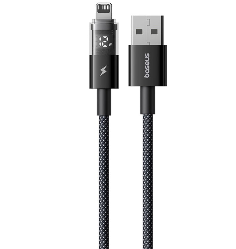 USB-A - Lightning Baseus Display 2 data- og ladekabel, 18W, 2m, Svart P10382700121-01