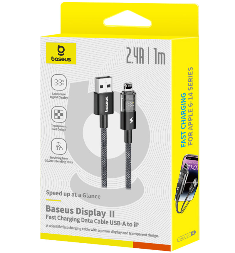 USB-A - Lightning Baseus Display 2 data- og ladekabel, 18W, 1m, Svart P10382700121-00