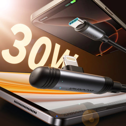 USB-C - Lightning Joyroom S-A56 EnjoyX Angled data- og ladekabel, 30W, 1.2m, Svart