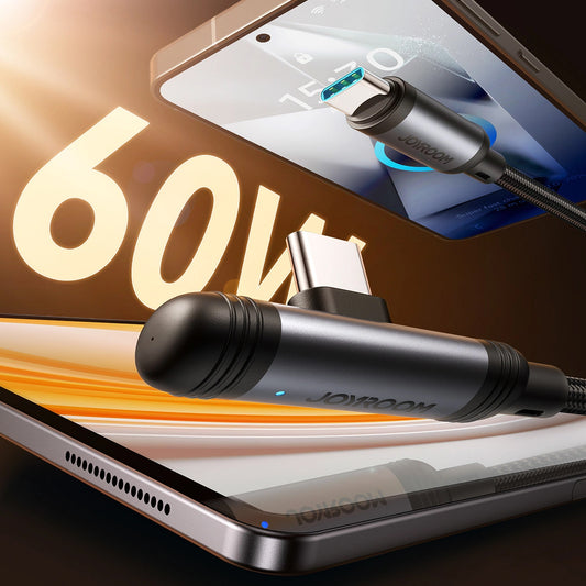 USB-C til USB-C data- og ladekabel Joyroom S-A56 EnjoyX Angled, 60W, 1.2m, Svart
