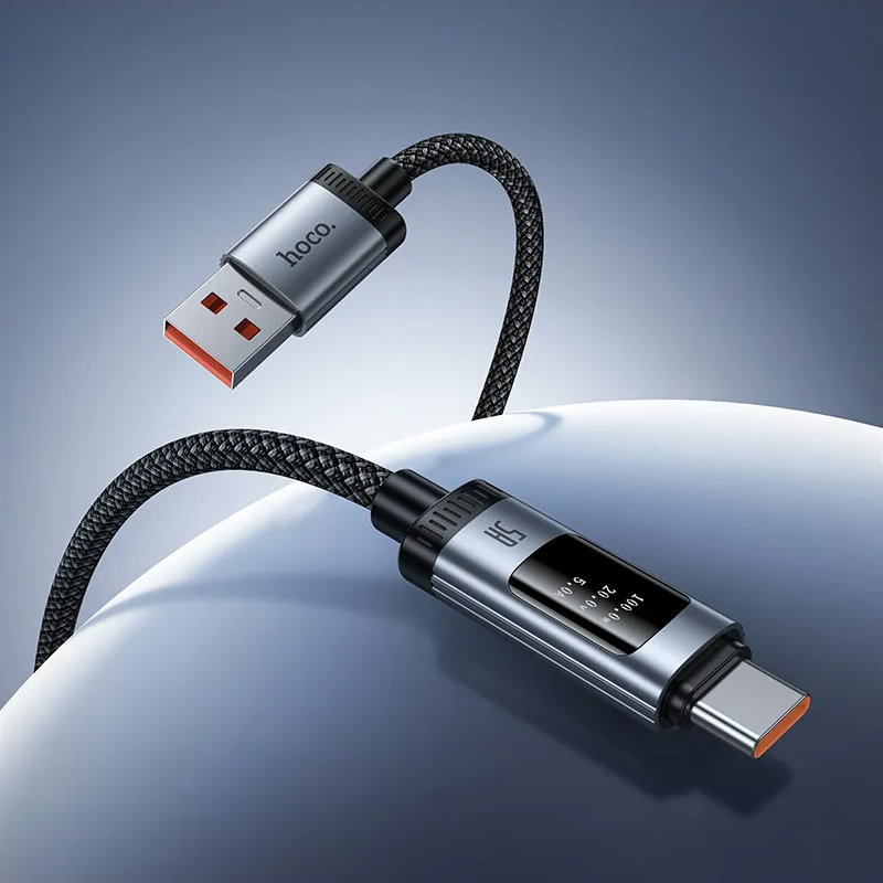 USB-A - USB-C HOCO Display U148 data- og ladekabel, 100W, 1.2m, Svart
