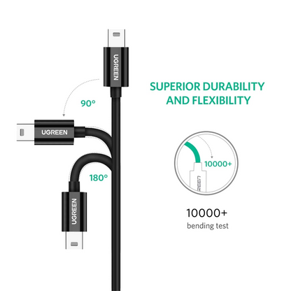 USB-C til miniUSB UGREEN US242 data- og ladekabel, 18W, 1m, Svart