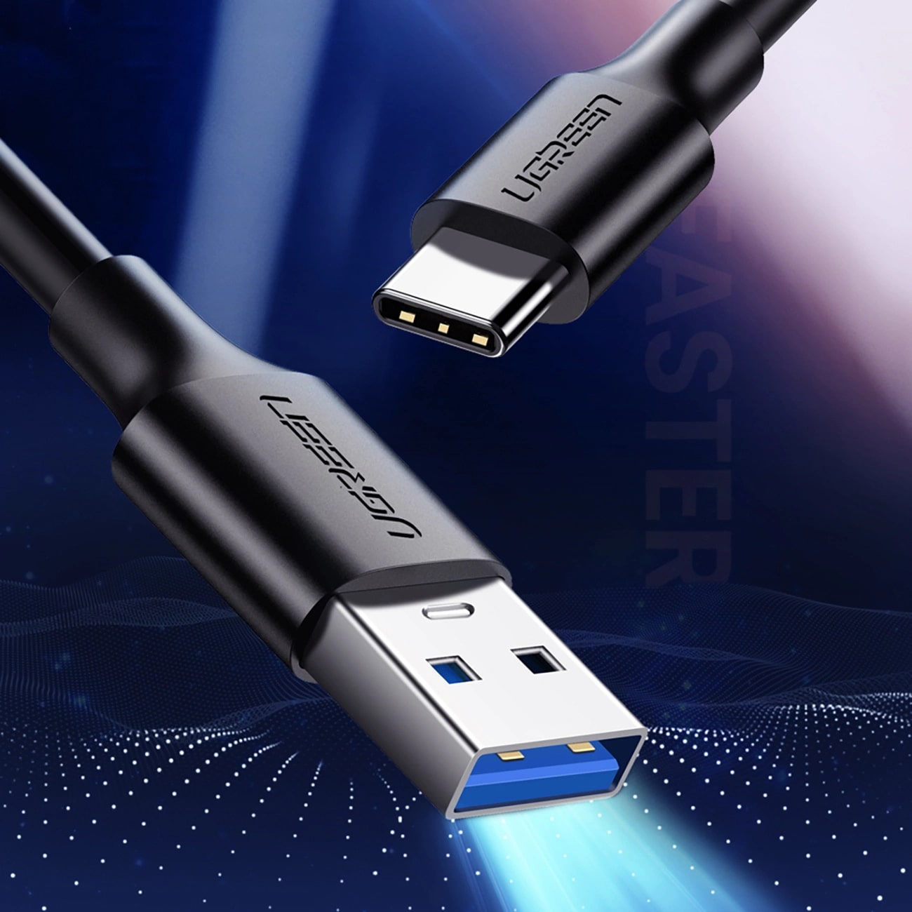 USB-A til USB-C UGREEN US184 data- og ladekabel, 18W, 0.5m, Svart