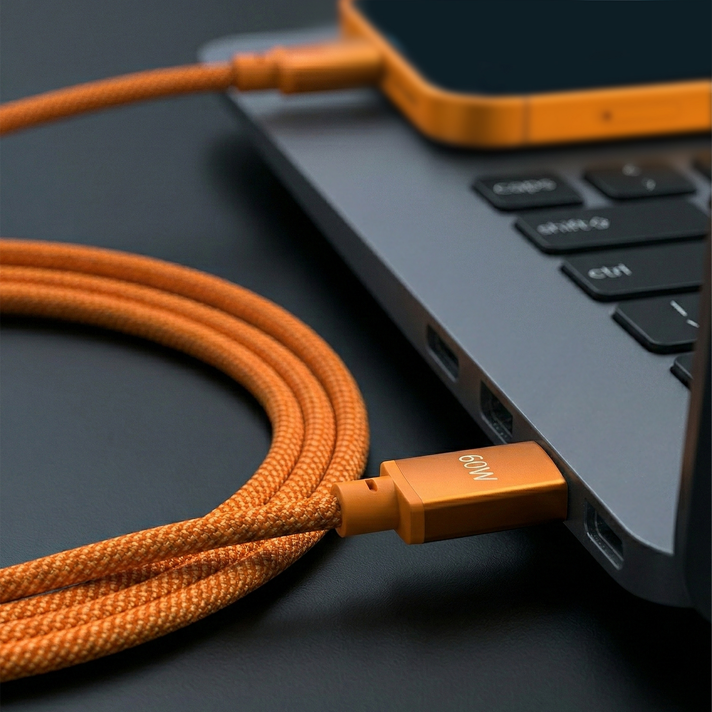 USB-C Data- og ladekabel - USB-C Forever Saffron, 60W, 1m, Oransje
