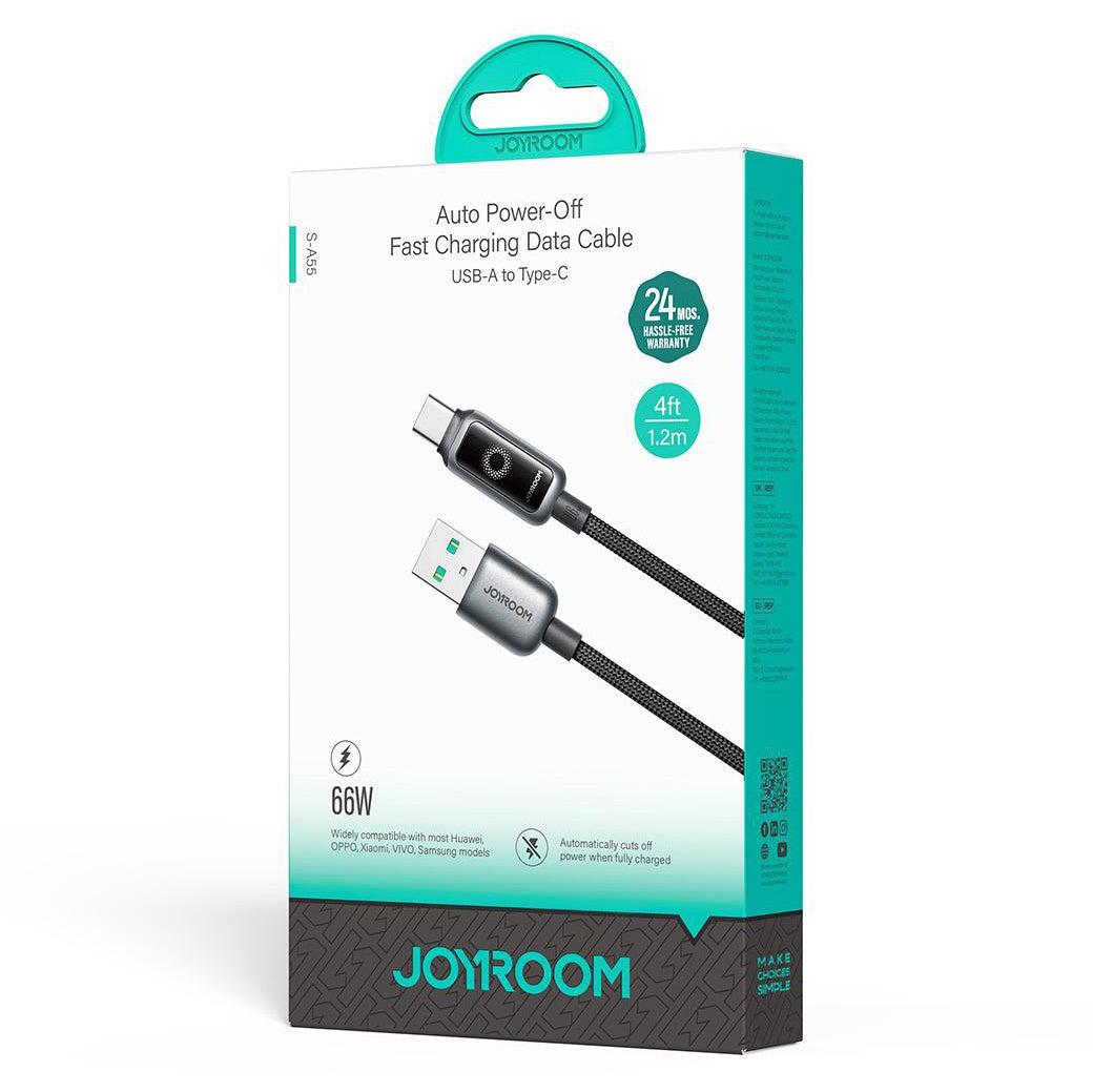 USB-A til USB-C data- og ladekabel Joyroom S-A55 StarFlight Display, 66W, 1.2m, Svart