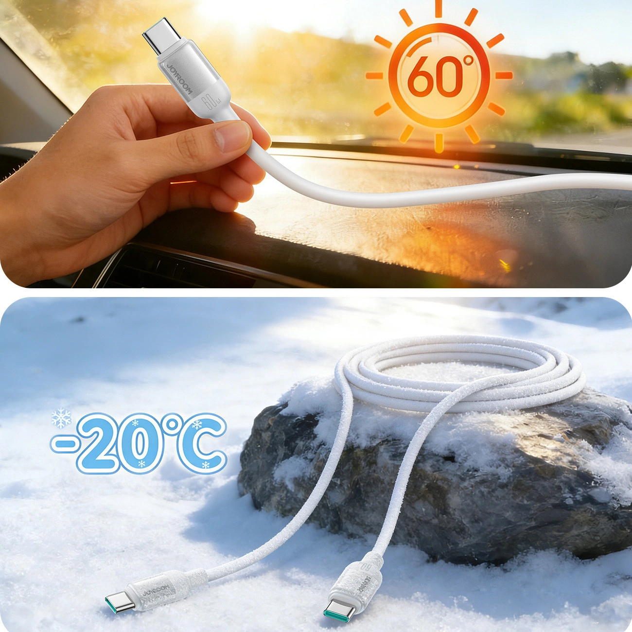 USB-C Data- og ladekabel - USB-C Joyroom S-A62 Lively, 60W, 1,2m, Hvit