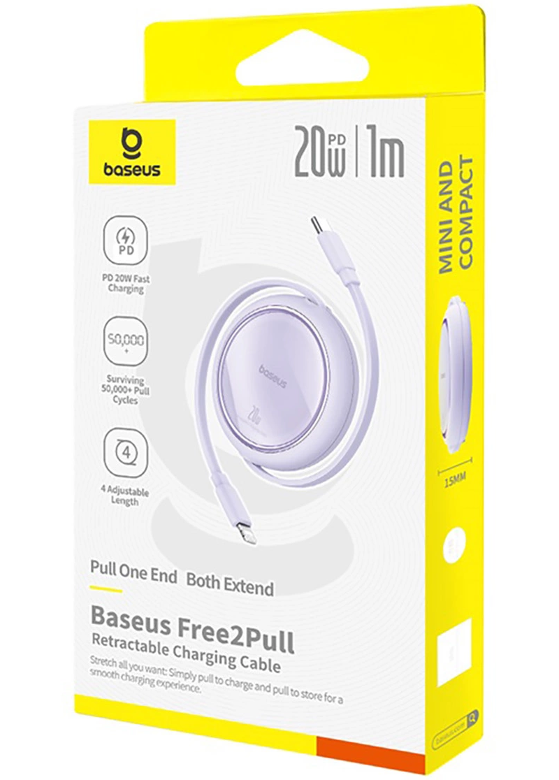 USB-C til Lightning data- og ladekabel Baseus Free2Pull Mini uttrekkbar, 20W, lilla P10364501511-00